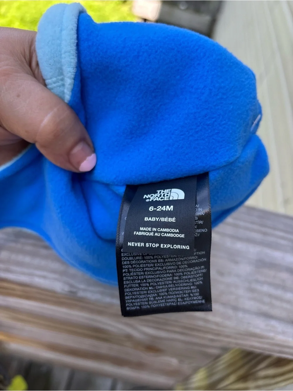 The North Face Kids Light Blue Pom Fleece Beanie